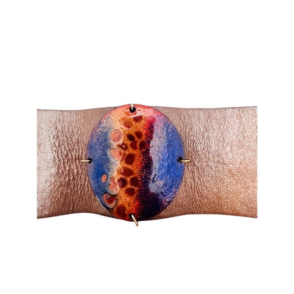 Leighelena Leather Copper Metallic Cuff Bracelet with Navy Blue - Picture 3 of 7